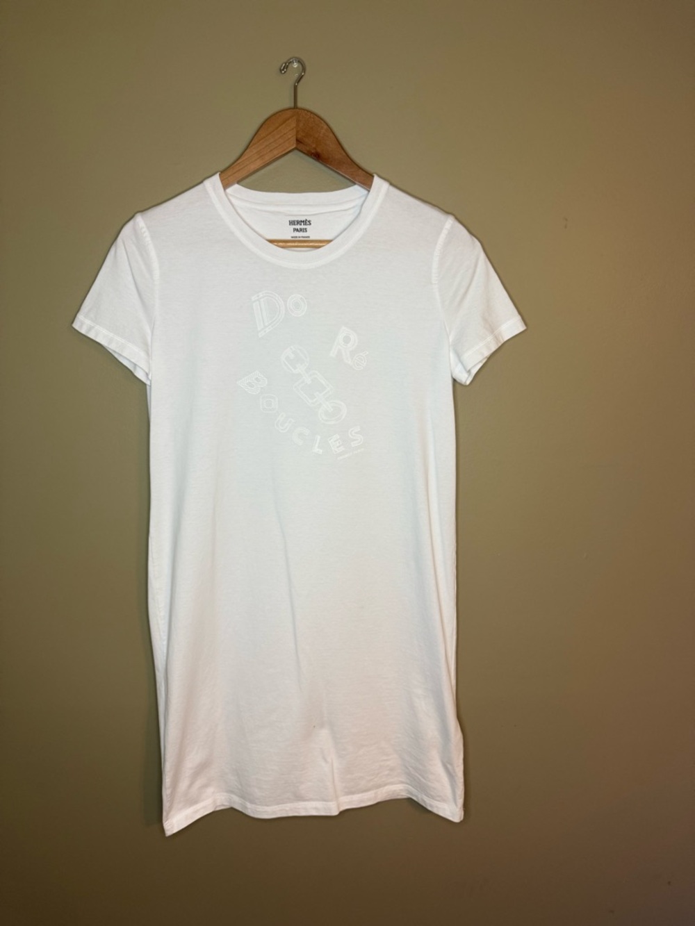 Hermès "Do Re Boucles" Tonal Embossed White T-Shirt Dress Women’s 38